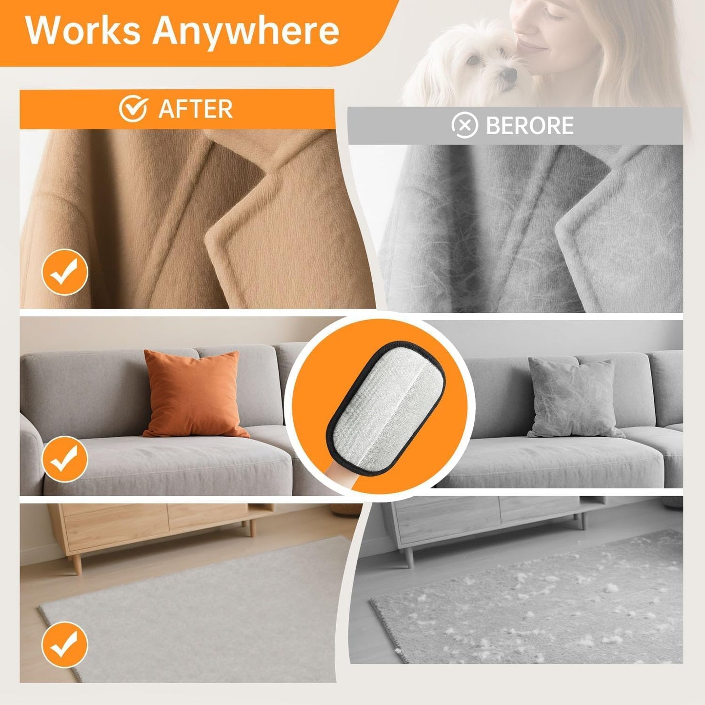 Electrostatic Pet Hair Removal Gloves – Reusable Cat & Dog Fur Remover for Furniture & Carpets