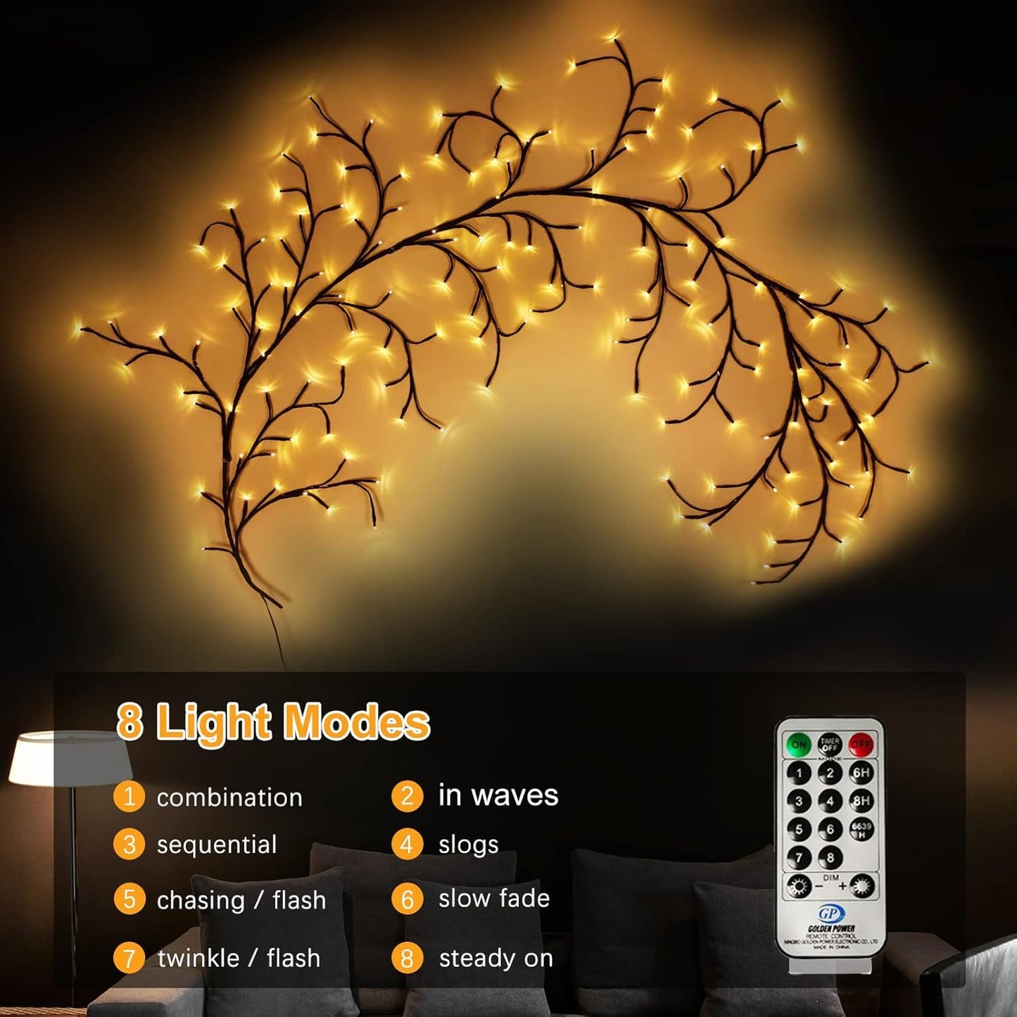 Tree Branch Decorative Wall Light, Willow Vine LED Fairy Lights, Flexible Enchanted Lights, Rapid LED Branches